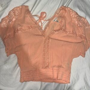 Chic Peach Lace Women's Blouse